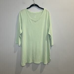 J. Jill Simly Cotton Supina‎ V Neck Tunic Tee Green Size XL Tall 3/4 Sleeve